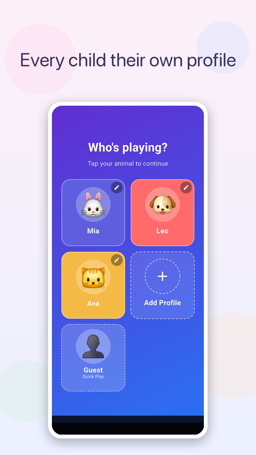 Multiple child profiles in Flip & Learn English learning app