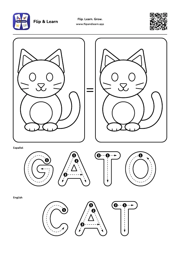 Ficha para colorear y escribir: GATO y CAT