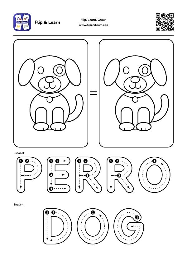 Ficha para colorear y escribir: PERRO y DOG