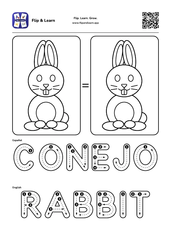 Ficha para colorear y escribir: CONEJO y RABBIT