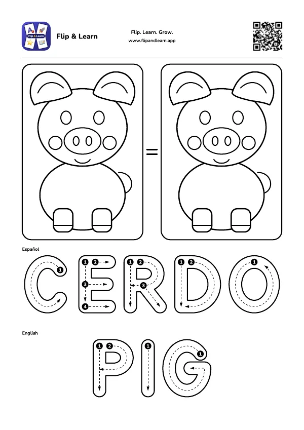 Ficha para colorear y escribir: CERDO y PIG