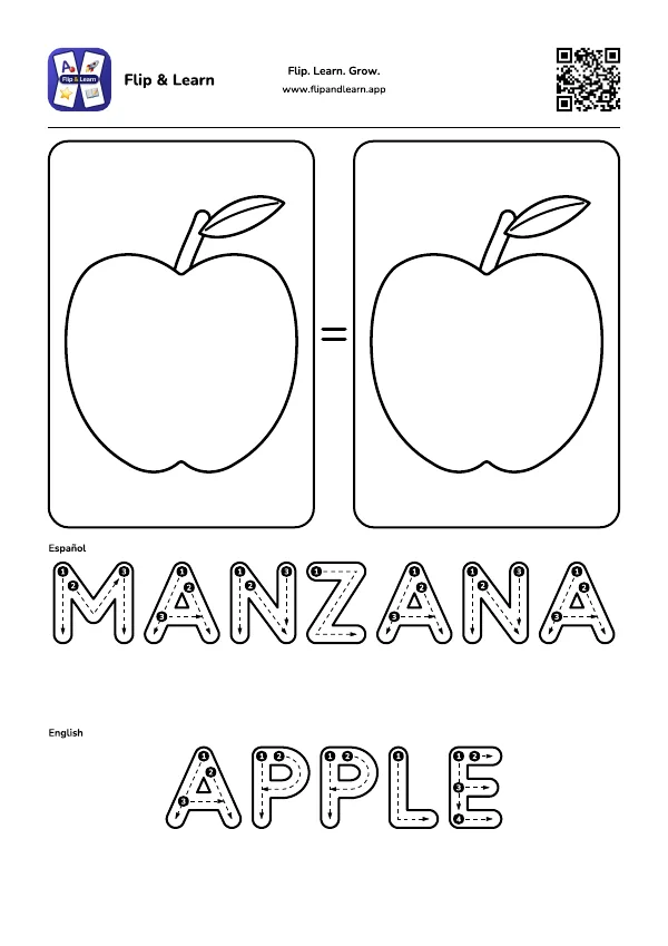 Ficha para colorear y escribir: MANZANA y APPLE