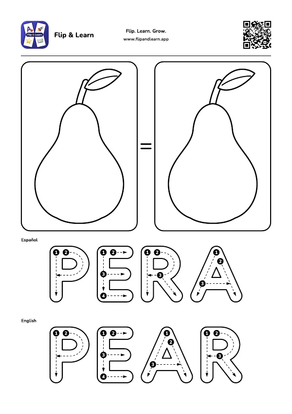Ficha para colorear y escribir: PERA y PEAR
