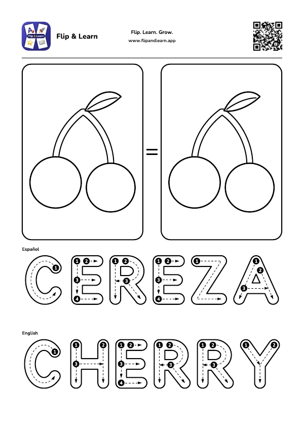 Ficha para colorear y escribir: CEREZA y CHERRY