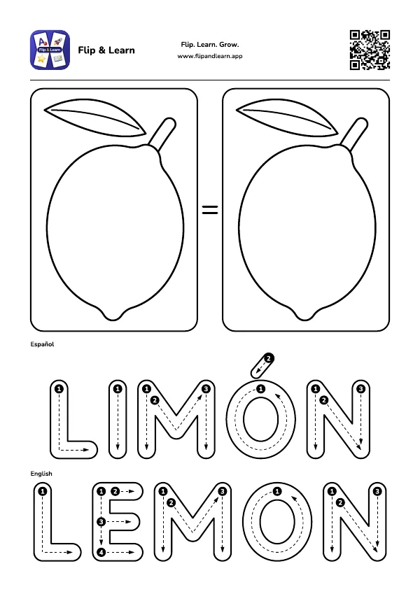 Ficha para colorear y escribir: LIMÓN y LEMON