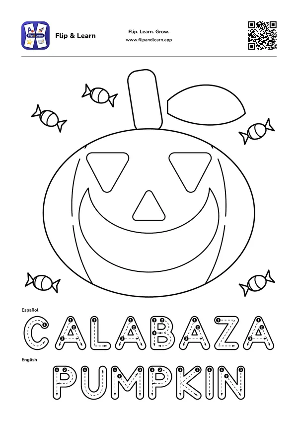 Ficha para colorear y escribir: CALABAZA y PUMPKIN