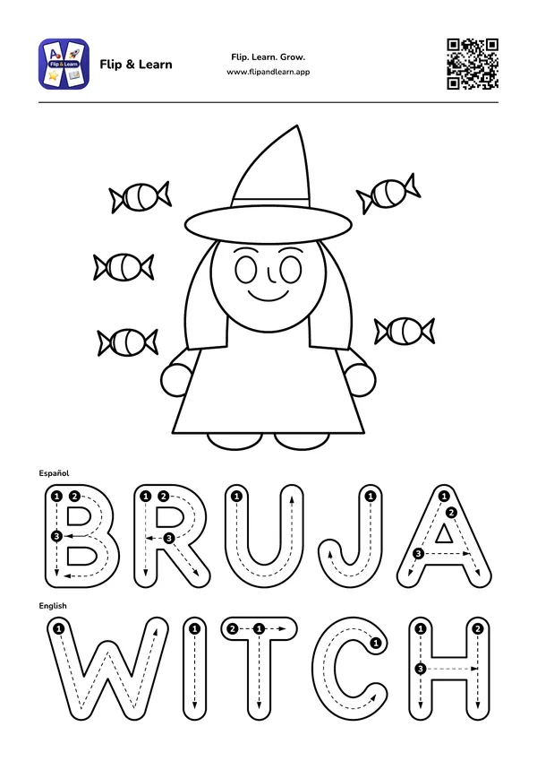 Ficha para colorear y escribir: BRUJA y WITCH