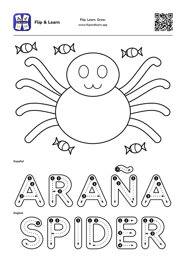 Ficha para colorear y escribir: ARAÑA y SPIDER