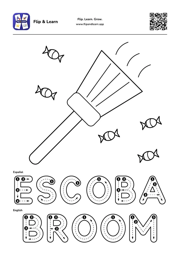 Ficha para colorear y escribir: ESCOBA y BROOM