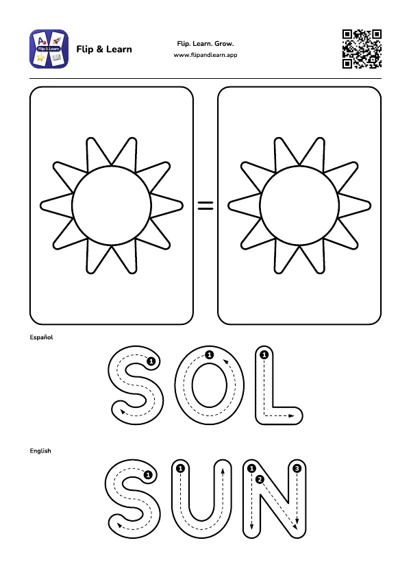 Ficha para colorear y escribir: SOL y SUN