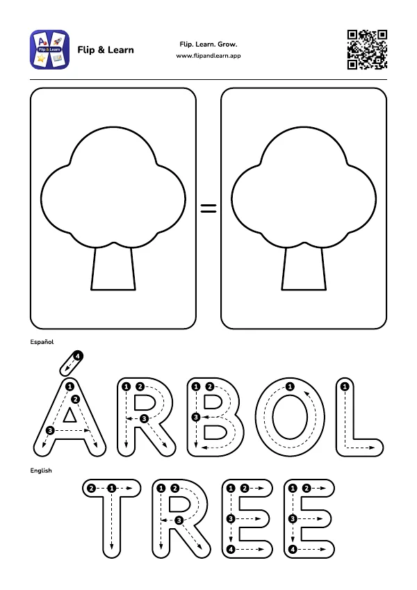 Ficha para colorear y escribir: ÁRBOL y TREE