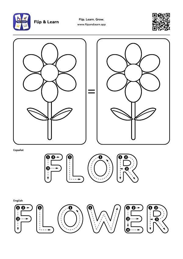 Ficha para colorear y escribir: FLOR y FLOWER
