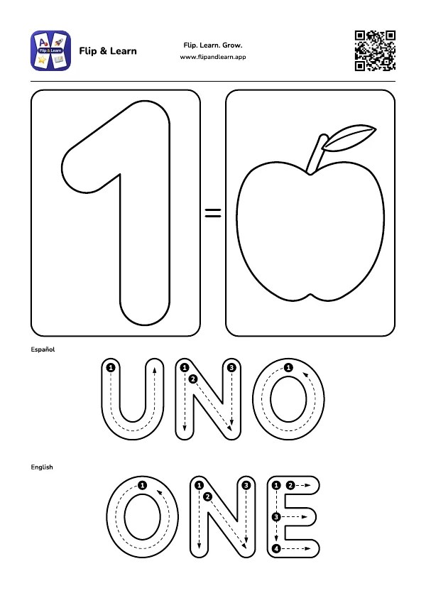 Ficha para colorear y escribir: UNO y ONE