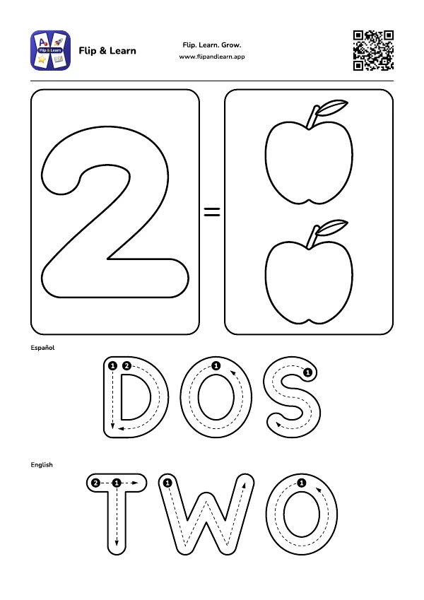 Ficha para colorear y escribir: DOS y TWO