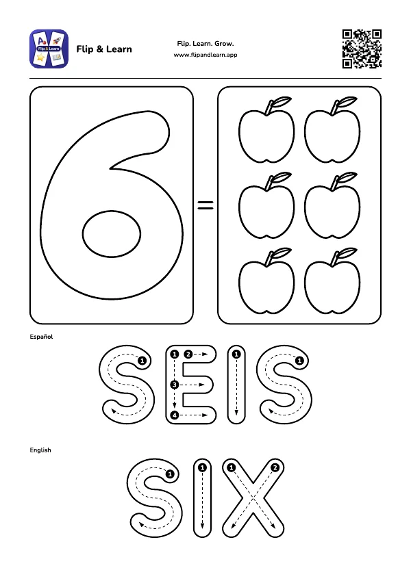 Ficha para colorear y escribir: SEIS y SIX