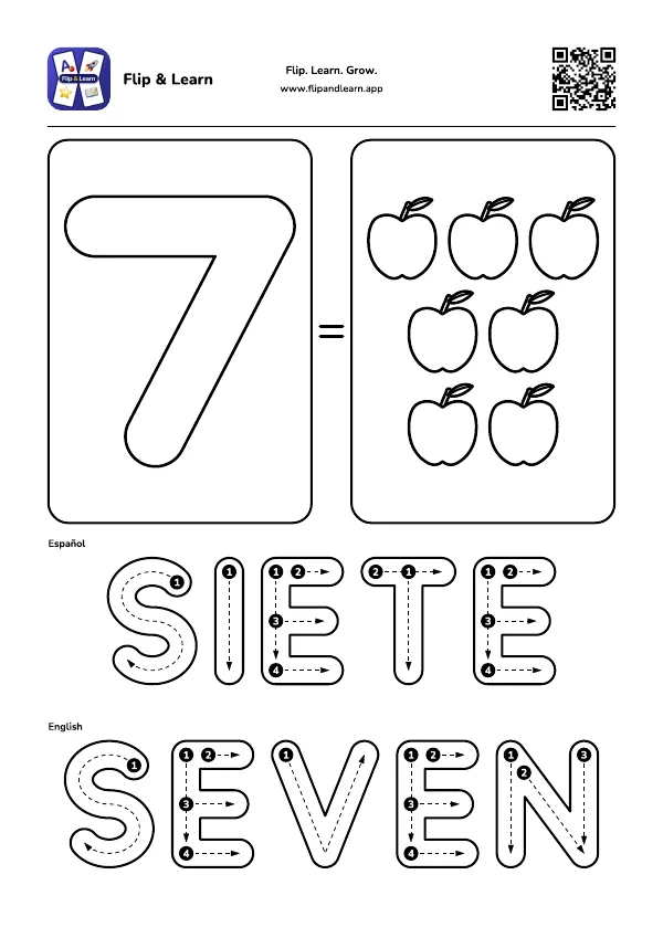 Ficha para colorear y escribir: SIETE y SEVEN