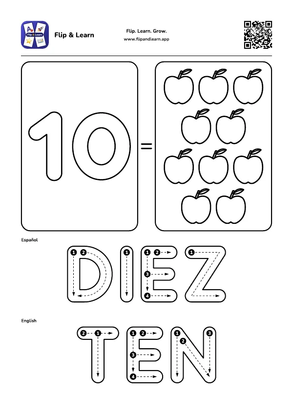 Ficha para colorear y escribir: DIEZ y TEN