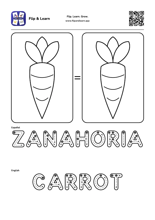 Ficha para colorear y escribir: ZANAHORIA y CARROT