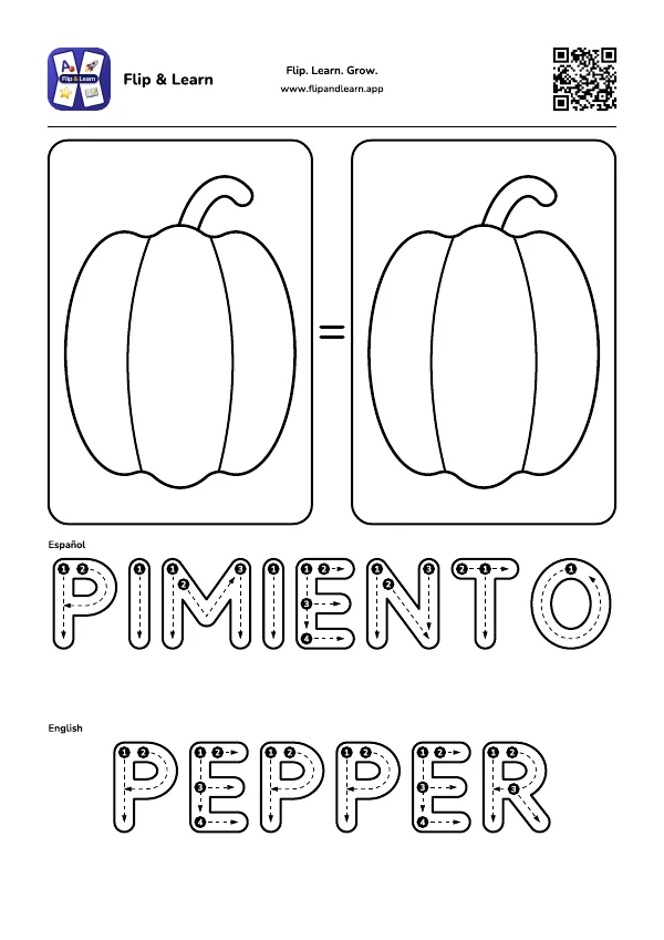 Ficha para colorear y escribir: PIMIENTO y PEPPER