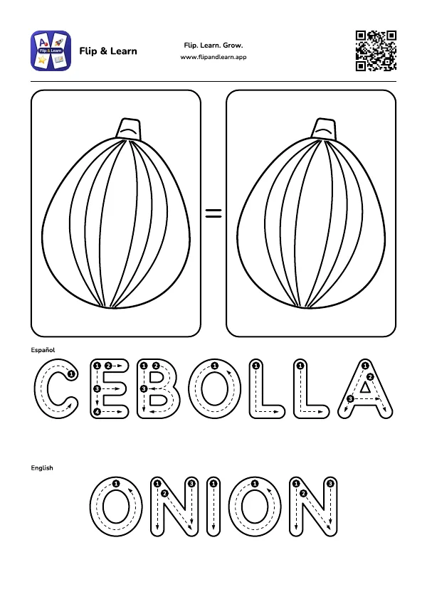 Ficha para colorear y escribir: CEBOLLA y ONION
