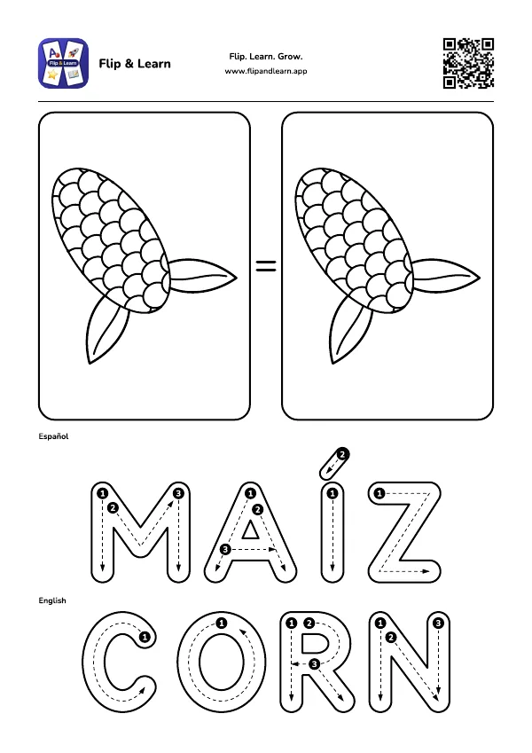 Ficha para colorear y escribir: MAÍZ y CORN
