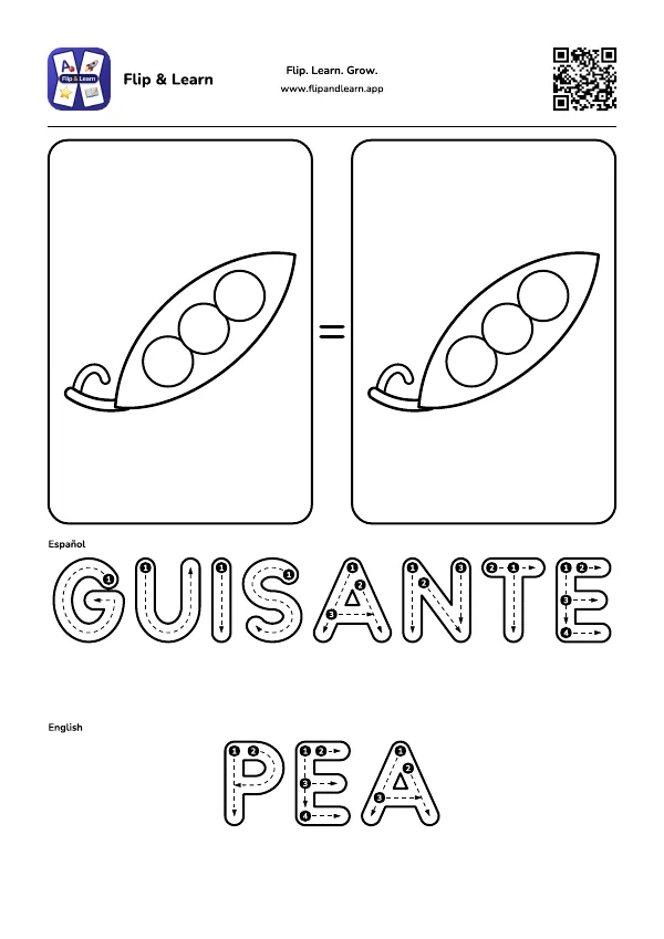 Ficha para colorear y escribir: GUISANTE y PEA